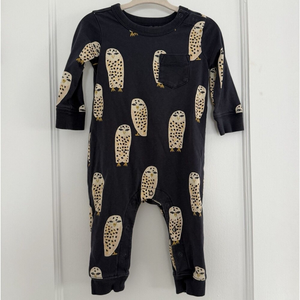 Tea Collection Romper Navy Owl Jersey One-Piece Long Sleeve 6-9m